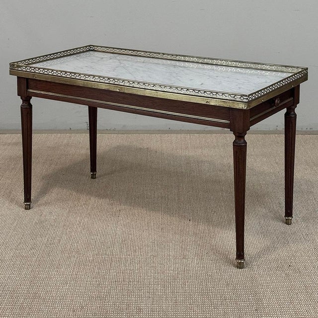 Mid-Century Louis XVI Style Mahogany Coffee Table With Carrara Marble For Sale - Image 13 of 18