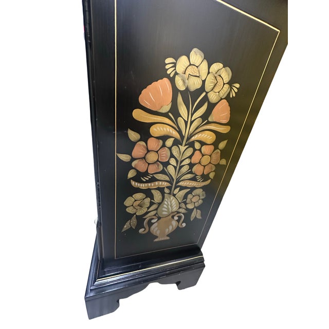 Metal Late 20th Century Ethan Allen Hand-Painted Black Cabinet With Floral Folk Art Panels For Sale - Image 7 of 12