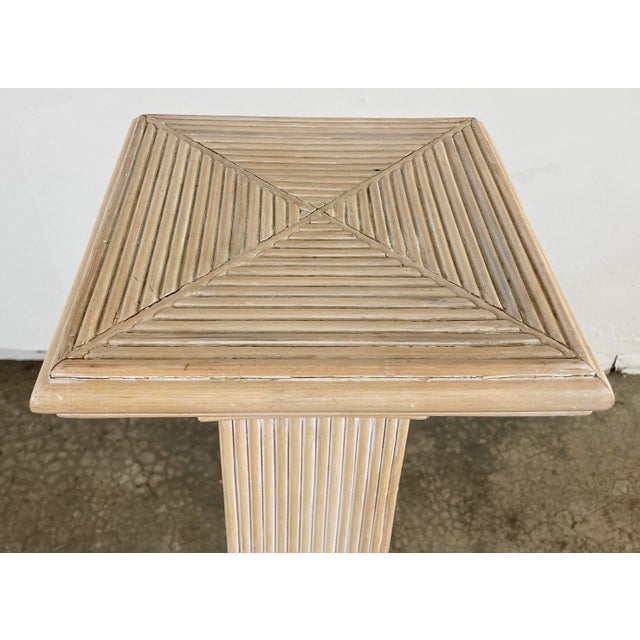 Wood Vintage White Washed Split Reed Rattan Pedestal Column in Style of Gabriella Crespi For Sale - Image 7 of 8