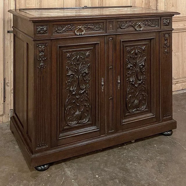 19th Century French Henri II Renaissance Revival Marble Top Buffet For Sale - Image 4 of 15