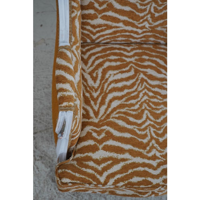 Textile Pair French Style Modern Zebra Print Upholstered Bergere Chairs For Sale - Image 7 of 17