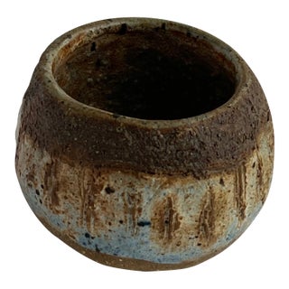 Small Brown & Blue Handmade Pottery Bowl For Sale