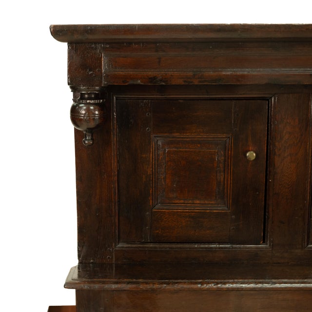 Antique Early 18th Century Welsh English Deuddarn Carved Oak Court Cupboard 1737 For Sale - Image 14 of 16