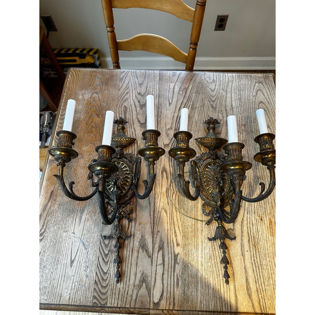 Vintage Morant & Co. London Three Arm Brass Wall Sconces - a Pair For Sale - Image 11 of 11