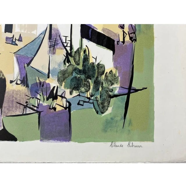 Mid-Century Modern Claude Schurr "Seaside Village" Signed Lithograph, Circa 1950 For Sale - Image 10 of 10