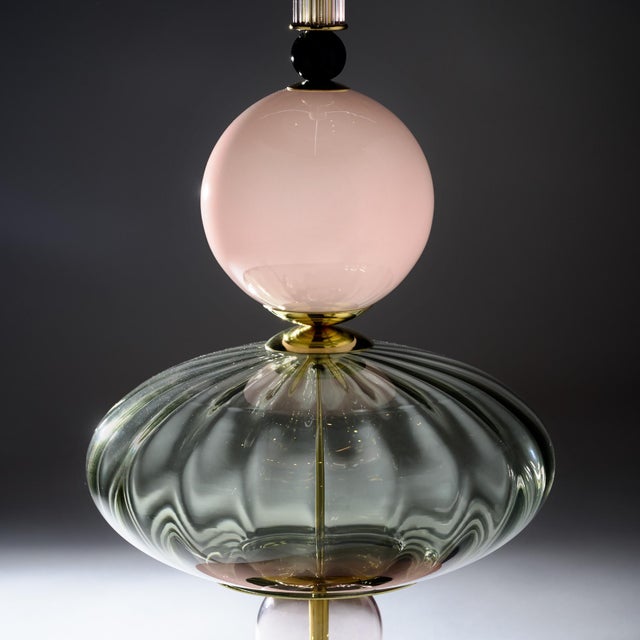 Elegant Pink Venetian Glass Modernist Lamps, Murano, Italy For Sale - Image 4 of 9