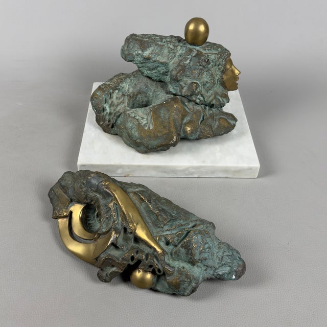 Mario Apuzzo, Abstract Face, Bronze on Marble Base, 1979 For Sale - Image 11 of 16