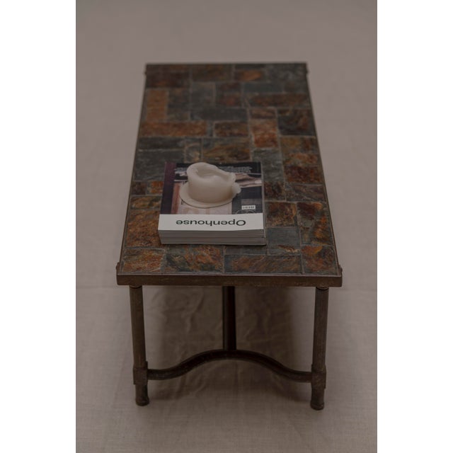 Brown Mid-Century French Slate and Iron Coffee Table, 1960s For Sale - Image 8 of 11