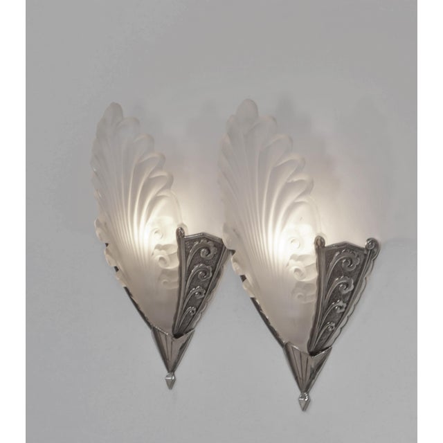 1920s Pair of French Art Deco Wall Sconces by Marcel Hudry & Val Saint Lambert 1920 France - 2 Pairs Available For Sale - Image 5 of 9