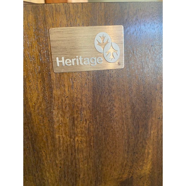 Campaign 1960s Vintage Drexel Heritage Dynasty Buffet Walnut Burl Sideboard For Sale - Image 3 of 12