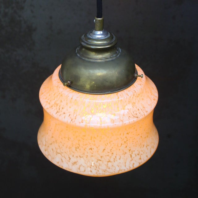 French Art Deco Yellow Reeded Clichy Glass Pendant Lamp For Sale - Image 4 of 6