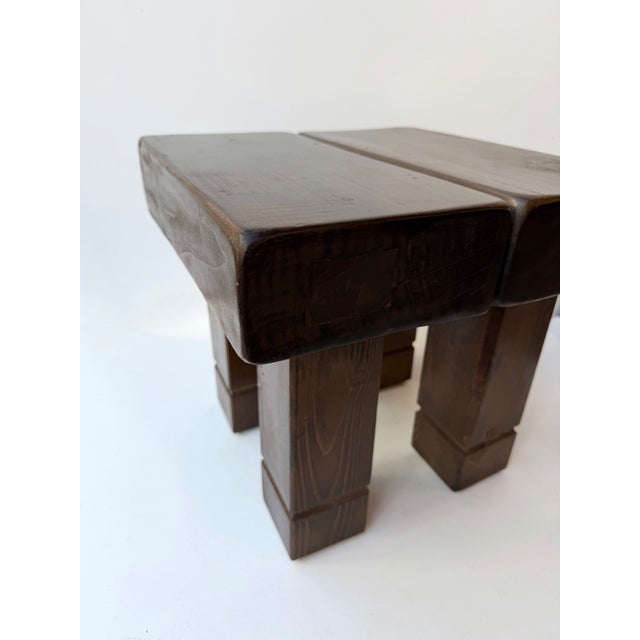 Mid-Century Modern Pair of Massive Wood Stools. Italy, 1960s For Sale - Image 9 of 13