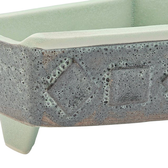 Mid-Century Japanese Studio Pottery Brutalist Ikebana Planter in Celadon Stoneware For Sale - Image 13 of 16