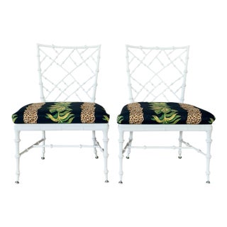 Vintage Regency Phyllis Morris Faux Bamboo Lattice Lounge Chairs For Sale