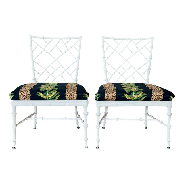 Vintage Regency Phyllis Morris Faux Bamboo Lattice Lounge Chairs For Sale