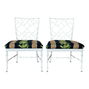 Vintage Regency Phyllis Morris Faux Bamboo Lattice Lounge Chairs
