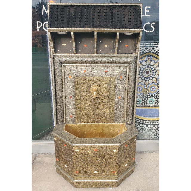 Wood Large Wooden and Metal Inlaid Moroccan Fountain For Sale - Image 7 of 7