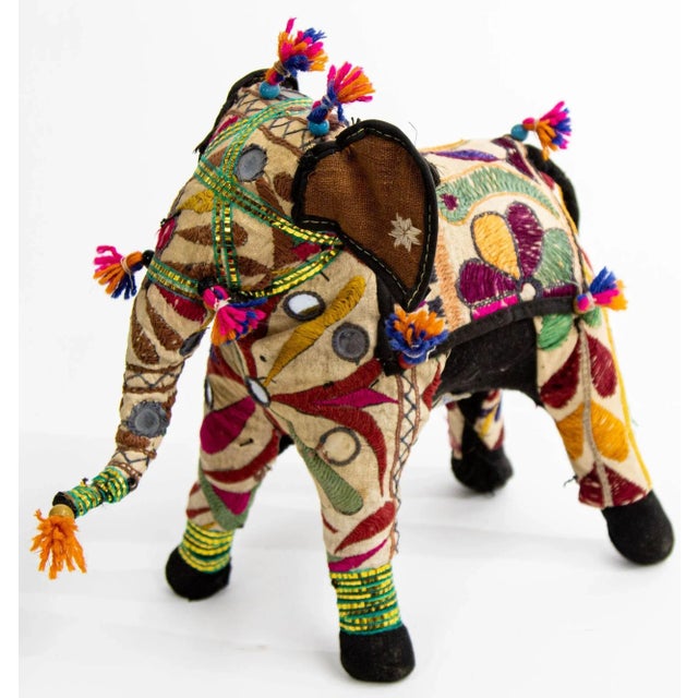 Mid 20th Century Vintage Raj Hand-Crafted Stuffed Cotton Embroidered Elephant, India, 1950 For Sale - Image 5 of 13