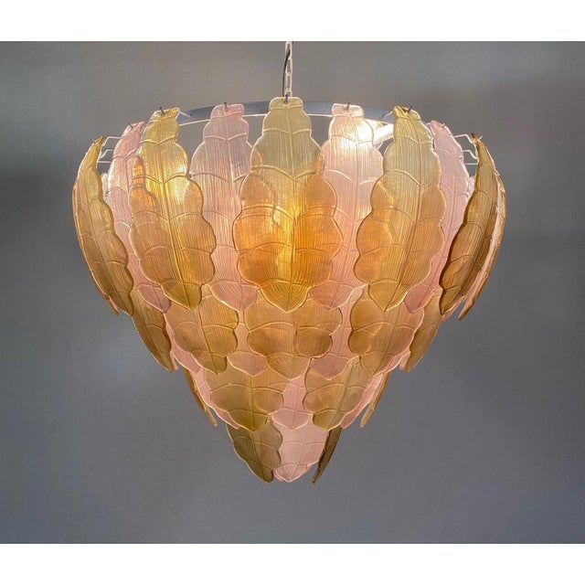 Italian Art Deco Gold and Pink Chandelier in Murano Glass, 2000s For Sale - Image 9 of 17