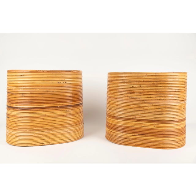 Mid-Century Oval Rattan and Bamboo Basket Plant Holders or Vases, Italy, 1960s, Set of 2 For Sale - Image 3 of 14