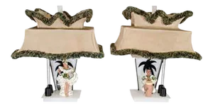 Moss Lamps With Ceramic Figures of Conga Player and Dancer - a Pair