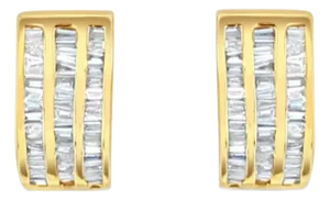 One Carat Diamond Baguette Earrings 14k Yellow Gold, 2 Pieces