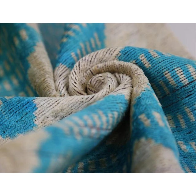 2020s Handmade 16x24 Turquoise Silk Velvet Throw Pillow – Luxury Geometric Lumbar Cushion For Sale - Image 5 of 8