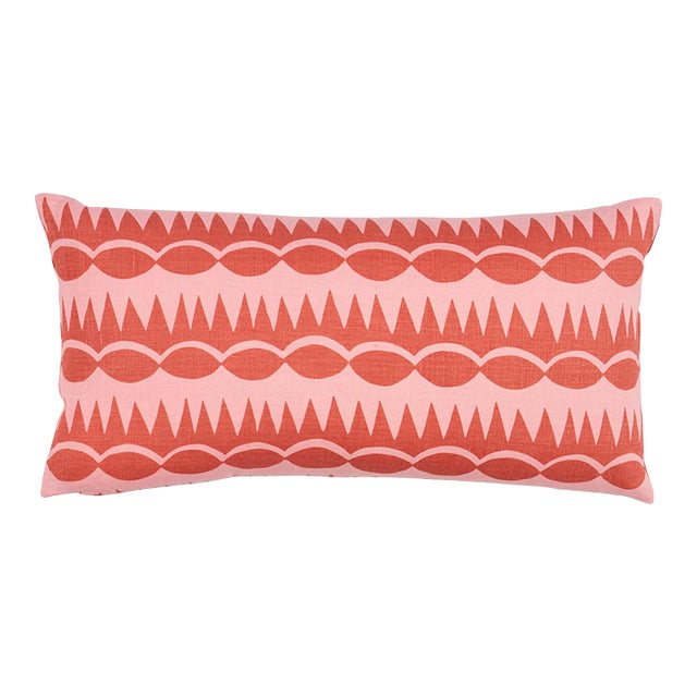 Schumacher x Drusus Tabor Dagger Stripe Pillow in Red on Pink For Sale
