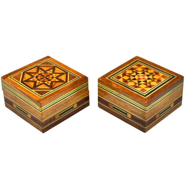 Moroccan Mid 20th Century Handmade Moorish-Patterned & Inlaid Damascene Boxes - S/2 For Sale - Image 3 of 5