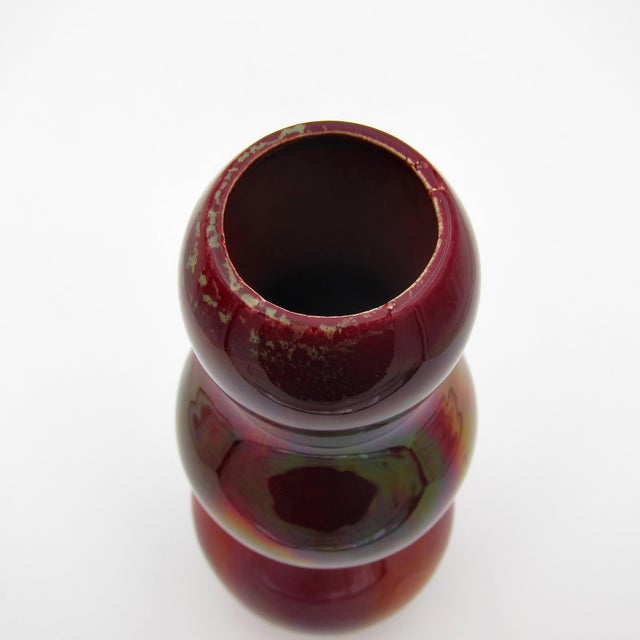 Ceramic Antique Red Lustre Glazed Art Pottery Vase With Iridescence For Sale - Image 7 of 8