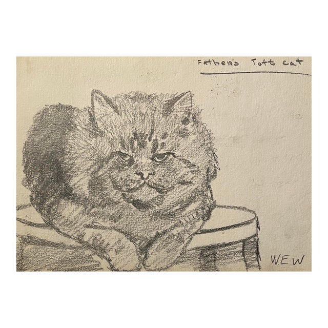 1943 William Wood Father's Cat Drawing For Sale