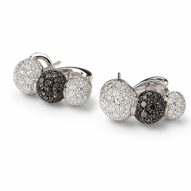 18k White Gold Black and White Diamond Ball Sphere Earrings For Sale - Image 4 of 4