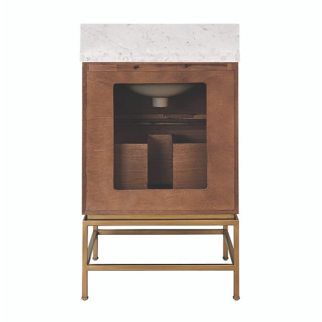 Wood Matthew Izzo Home Clifford 24" Dark Burlwood Sink Porcelain Sink Bath Vanity With Brass Hardware For Sale - Image 7 of 9