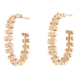 Small Beaded Huggie Hoops, 14k Yellow Gold, Length 17.2 Mm, Pair For Sale