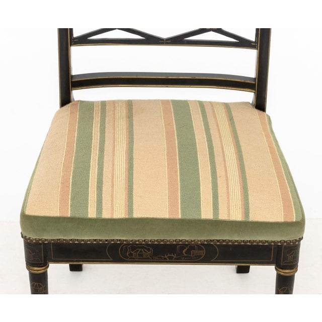 Black Regency Style Gilt and Ebonized Side Chairs, Pair For Sale - Image 8 of 10