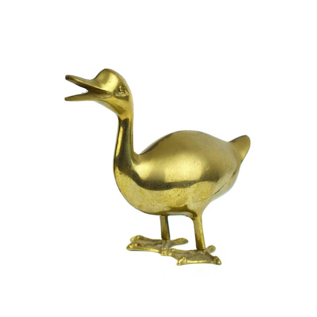 Mid-Century Modern Mid 20th Century Large Heavy Solid Gold Brass Duck Figurine Model For Sale - Image 3 of 7