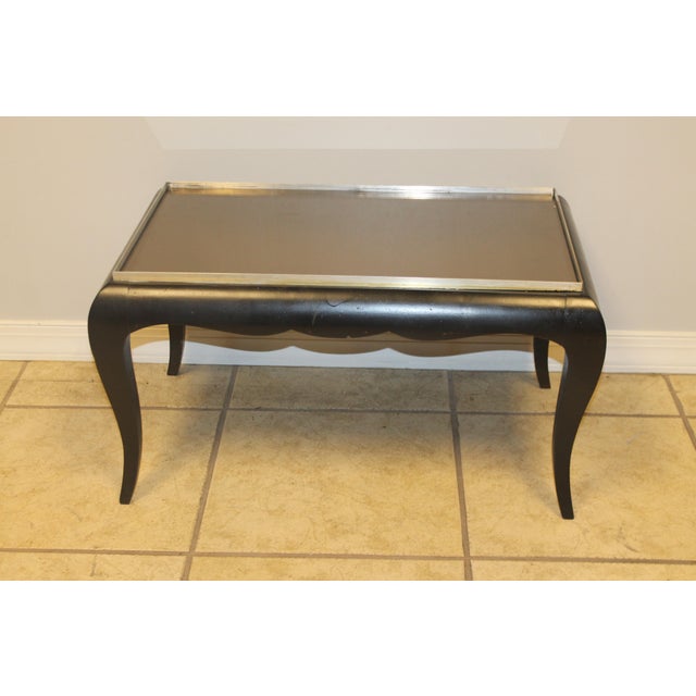 1940's French Art Deco Ebonized Carved Wood With Bronze Toned Mirrored Top Occasional/ Accent/ Side Table For Sale In Miami - Image 6 of 6