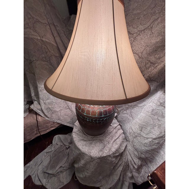Brown Vintage Boho Tan and Brown Ceramic Circles Table Lamp For Sale - Image 8 of 10