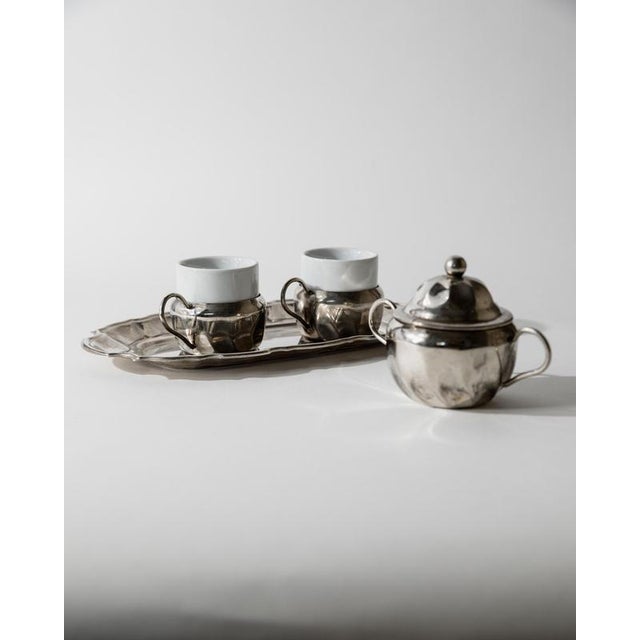 Vintage Silver Plated Coffee Set with Two Espresso Cups with Ceramic Inlays, 1960s For Sale - Image 4 of 13