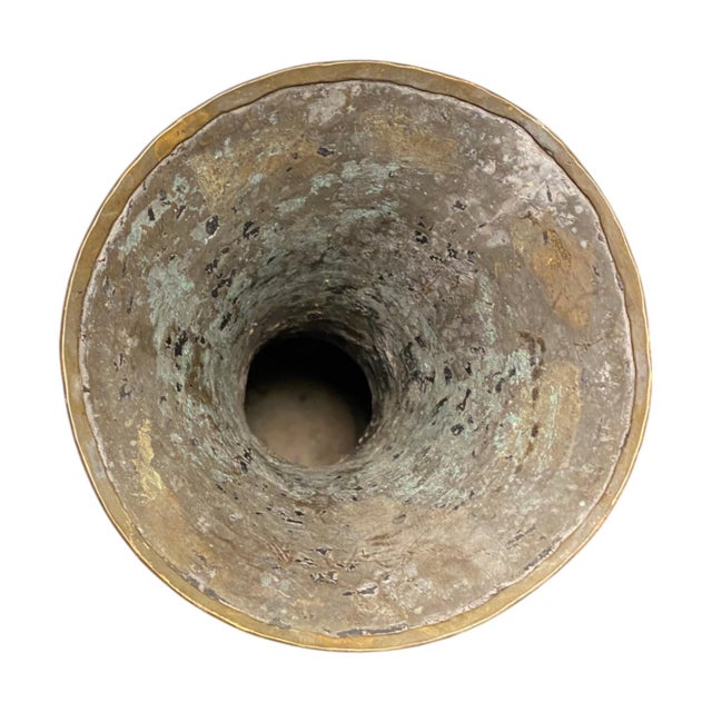Extraordinary 19th Century Qajar Persian Brass Vase Islamic Arabesque Antique Engraved Figures Animals 13.5" For Sale - Image 13 of 15