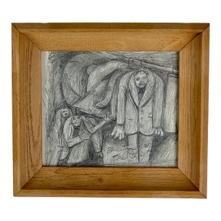 Original Vintage New York Artist Eugene Arcieri Mid 20th C. Pencil Illustration, Framed & Signed For Sale