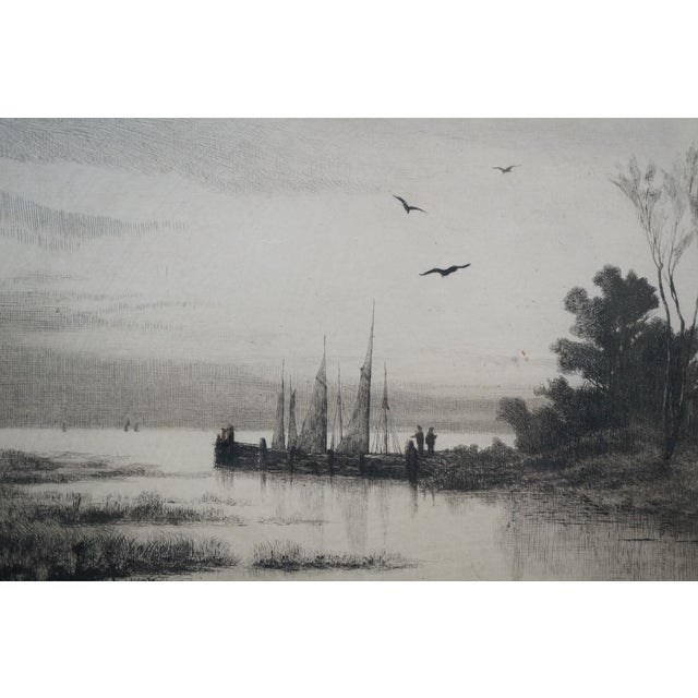 Antique Louis Harlow John Millspaugh Shrewsbury River New Jersey Etching 30" For Sale - Image 10 of 11