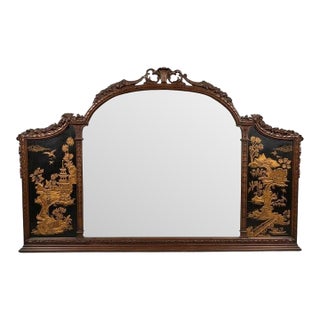 Raised Chinoiserie Gilded and Natural Walnut Louis XV Mantel Buffet Mirror For Sale