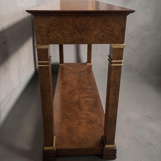 Wood 20th-C. Neo-Classical Style Banded Burl Walnut Console Table by Baker Furniture For Sale - Image 7 of 7