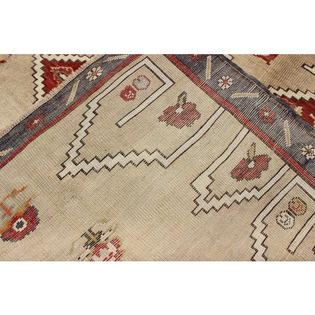 Cream Vintage Turkish Oushak Rug With Bold Diamond Medallions in Red and Beige For Sale - Image 8 of 9