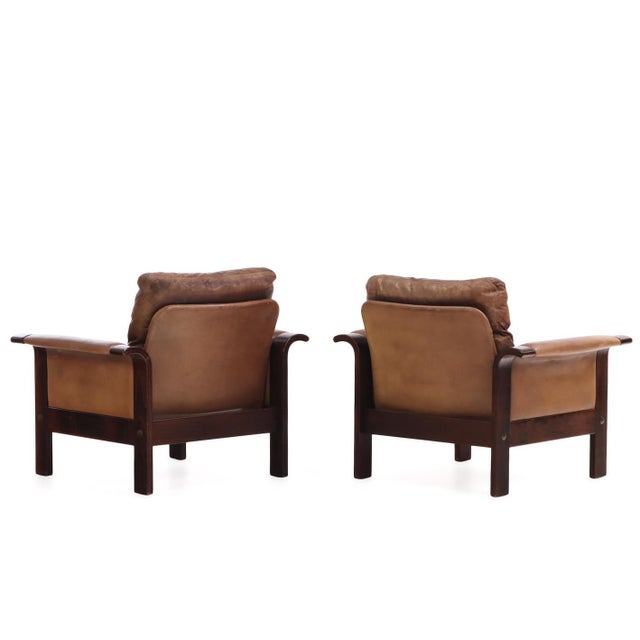 Vejen Polstermøbelfabrik Pair of 1970s Danish Leather Lounge Chairs by Georg Thams for a/S Vejen For Sale - Image 4 of 8