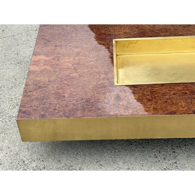 Italian Coffee Table in Walnut Burl and Brass, 1970 For Sale - Image 6 of 8