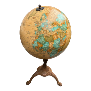 Cram's Imperial World Globe With Textured Mountain Ranges & Paw Footed Iron Base
