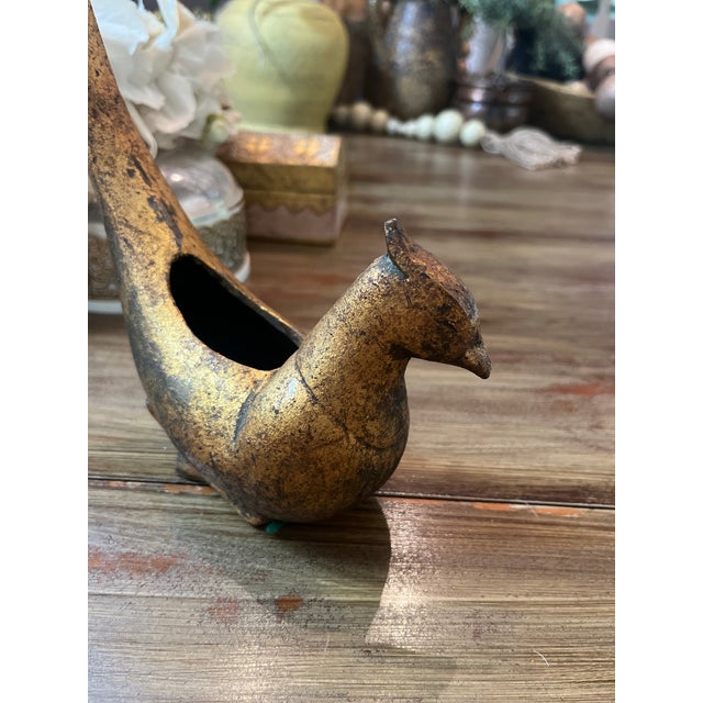 Japanese Cast Iron or Bronze Bird/Pheasant Figurine.. Vase.. Planter For Sale - Image 4 of 8