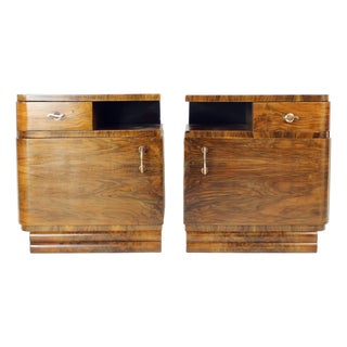 Art Deco Bedside Tables in Walnut, Czechoslovakia, 1930s, Set of 2 For Sale